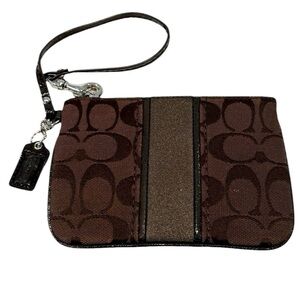 Coach Mahogany Signature Canvas Wristlet Wallet Clutch Purse Strap Logo Brown